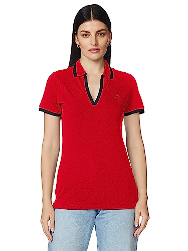 Consejos para Comprar Polos para Mujer de esta semana. 42 Nautica Polo de algodón elástico para Mujer, Rojo náutico, L