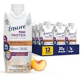 Ensure Max Protein Creamy Peach Shake, 30g High Protein, 12 Pack | 30g protein to support muscle health & manage hunger for adults; each protein shake has 1g sugar, 150 calories, 4g fiber