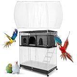 Grevosea Grande cage à oiseaux, housse de cage à oiseaux, extensible et réglable en maille de nylon pour perroquet, perruche, ara, africain, rond, carré, accessoires (blanc)