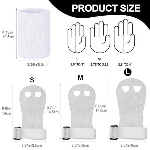 heqxwl 2PCS Gymnastics Hand Grips Gloves Wristbands, Gymnastic Hand Grips Gymnastic Bar Palm Protection and Wrist Support Sports Accessories for Boys Girls Youth Kids Workout and Exercise (White, L)