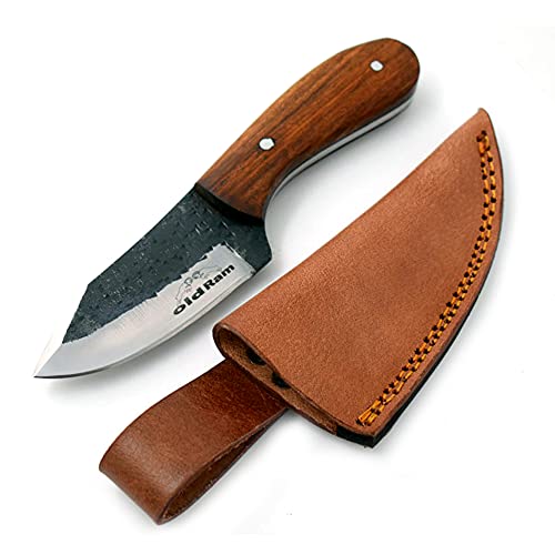 Old Ram Fix Blade Full Tang Hunting Knife Wood Handle High Carbon Steel w/Sheath.