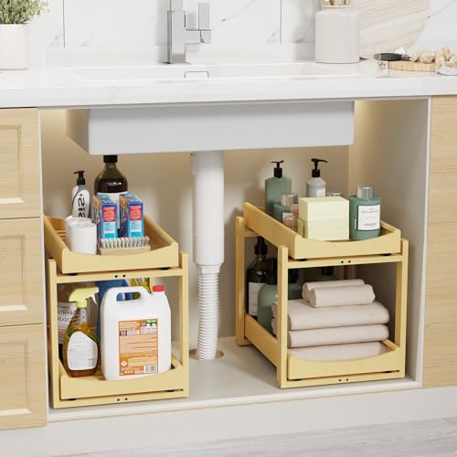 Wisuce Essentials Bamboo Under Sink Organizer Adjustable Height 2 Tier