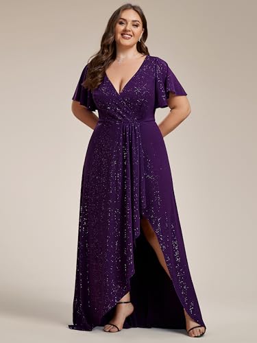 Image of Ever-Pretty Womens Glitter High Low Plus Size Cocktail Wedding Guest Dress