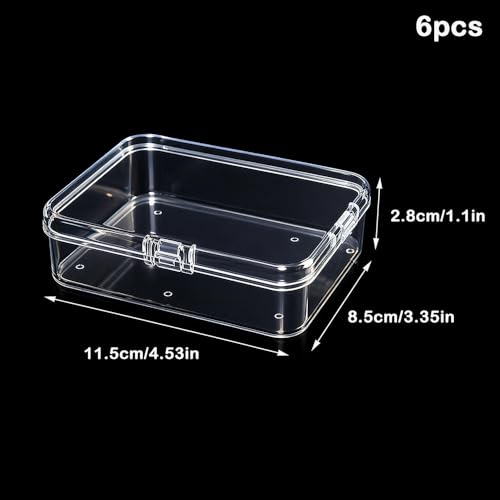 Image of 6 Pcs Mini Plastic Storage Containers Box with Lids, Clear Rectangle Organizer, Small Plastic Case for Collecting Small Items, Beads, Crafts Accessories, Screws (4.5 x 3.3 x 1.1 Inch)
