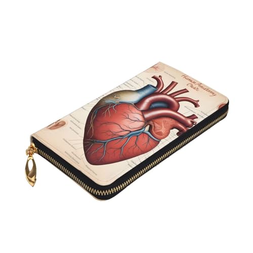 Human Anatomy Heart Chart Picture Leather Long Clutch Wallet for Fashionable Girls and Women - Durable, Stylish, and Functional, Black, One Size3