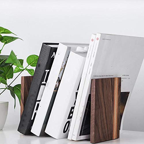 Sujetalibros de Madera de 2 Piezas con Base de Metal, Soporte de Libro Resistente con Puntos Antideslizantes para Escritorio de Oficina o estantes, sujetalibros Decorativo