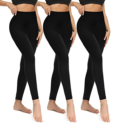 Women s Soft Leggings-3 Pack High Waisted Black No See-Through Leggings Tummy Control Workout Yoga Pants (3 Pack Black,Black,Black, Large-X-Large)