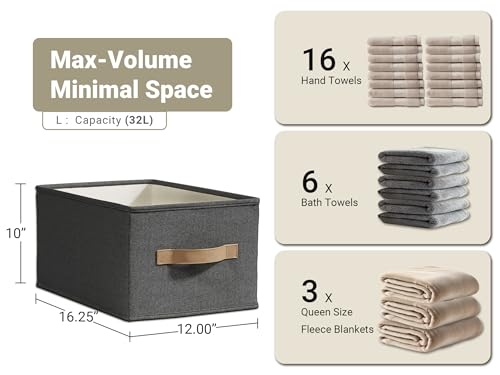 Image of LayerSpace 3 Pack Fabric Storage Bins for Shelves | 16.25x12x10in Closet | Collapsible Bins for Organization | Linen Clothes Storage Bins | Black