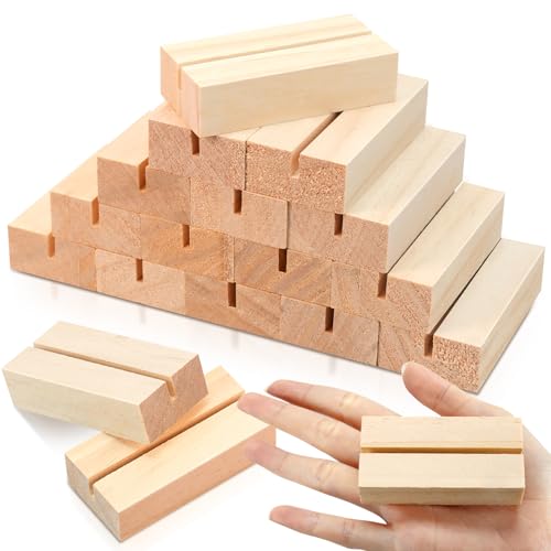 ISUSSER 15 Pieces Wood Table Number Stands Wood Place Card Holders Picture Holder Acrylic Sign Holders for Ceremony Birthday Party Home Decoration