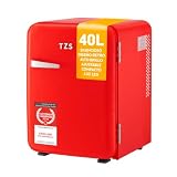 TZS First Austria - Mini Frigorífico Retro 40L silencioso - Pequeño Minifrigo diseño vintage con luz interior y 2 compartimentos de puerta - Minibar para camping, dormitorio y hotel - rojo