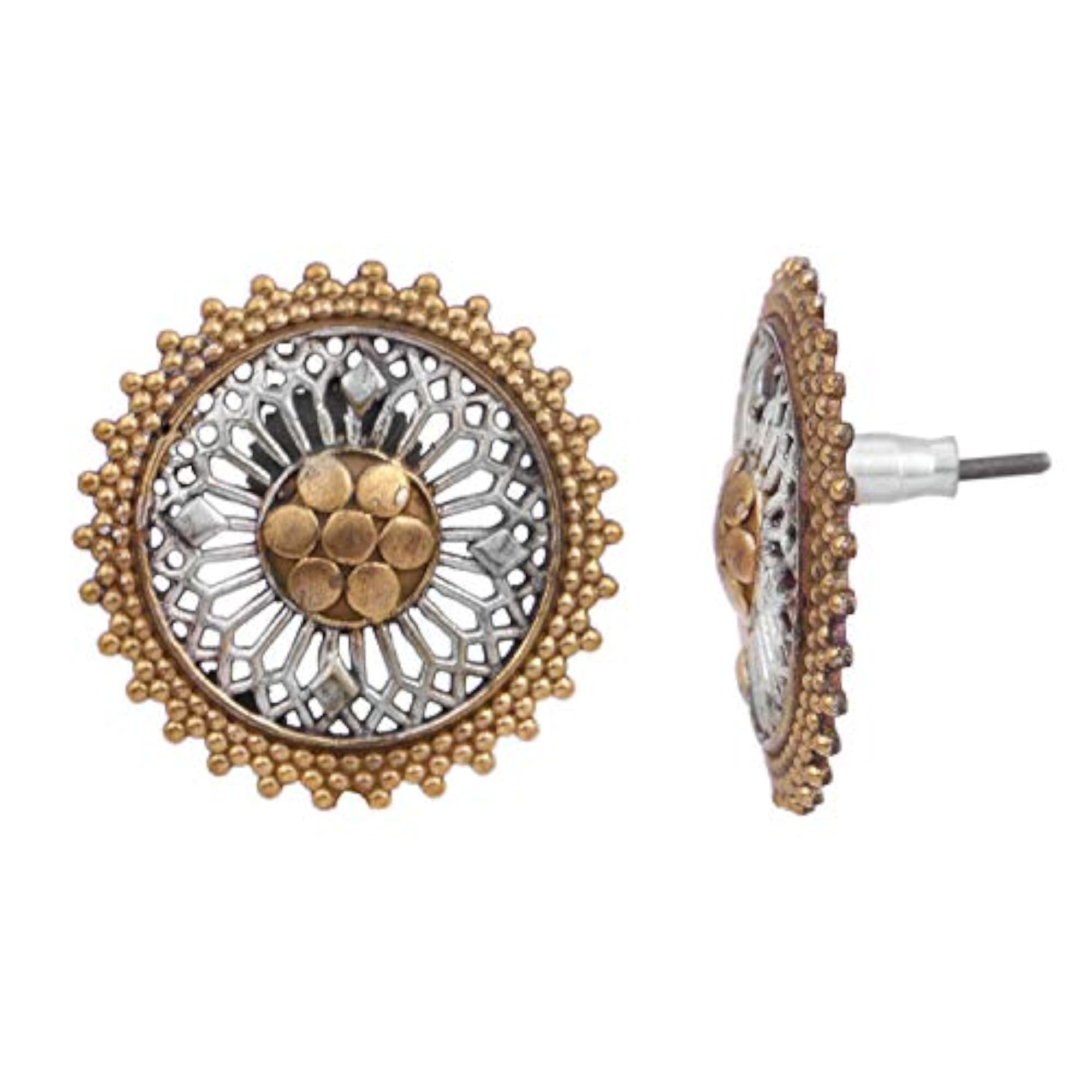 Oxidised German Silver Dual Plating Stud Earrings for Women