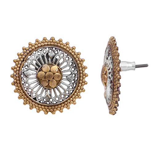 Oxidised German Silver Dual Plating Stud Earrings for Women