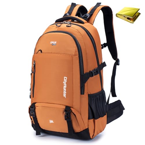 BAGZY Hiking Backpack Waterproof 80L Lightweight Travel Backpack Large Daypack Camping Backpacking for Men Women Orange