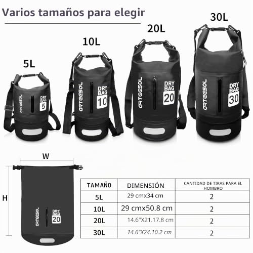 Miniatura 2 de Blackace Arteesol Bolsa Estanca, Dry Bag - 5l 10l 20l 30l Bolso Seco Impermeable Seca Bolsa Para Kayak Paseo En Barco Canoa Pesca Rafting Camping Playa Natación Snowboard