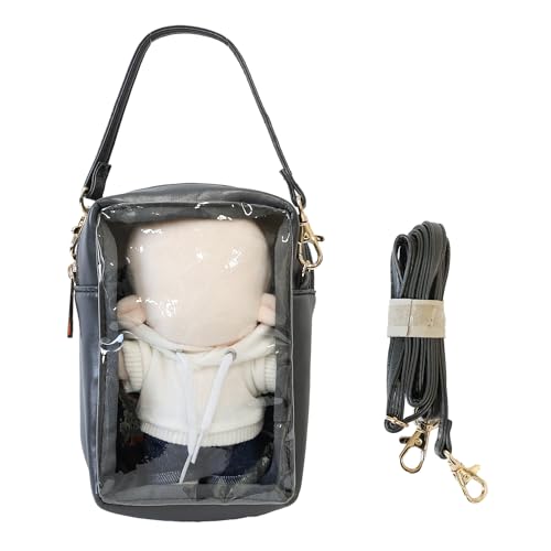 [エムアールジー] ぬいポーチ ミニ ぬいショルダー 痛バ クリアバッグ 推し活 カラフル ショルダー 小さめ 痛バッグ 推しバッグ ぬいぐるみ 透明 ぬいケース (Ver.2,ブラック)