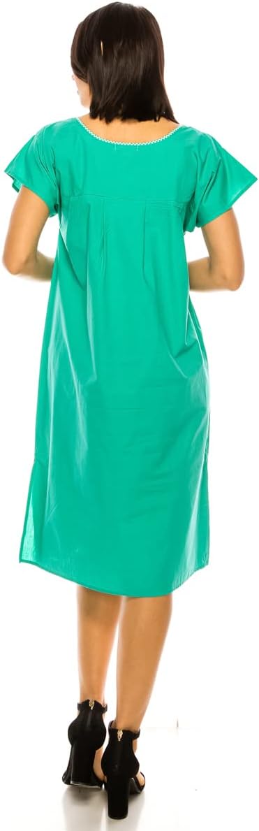 unik Women Embroidered Traditional Mexican Bohemian Long Casual Dress