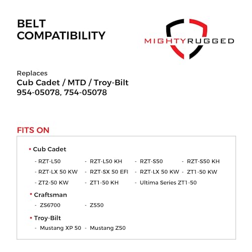 Image of MightyRugged 954-05078, 754-05078 Deck Belt Replacement for Cub Cadet - Belt Length 143.25 inch - Heavy-Duty, Durable, Aramid Cord Belt - Compatible with MTD Troy-Bilt