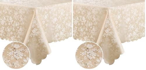 Image of Smiry Rectangle Table Cloth, Waterproof Heavy Duty Vinyl Tablecloths, Wipeable Washable Table Cover for Kitchen and Dining Room (Beige, 60 inch X 84 inch) (Pack of 2)