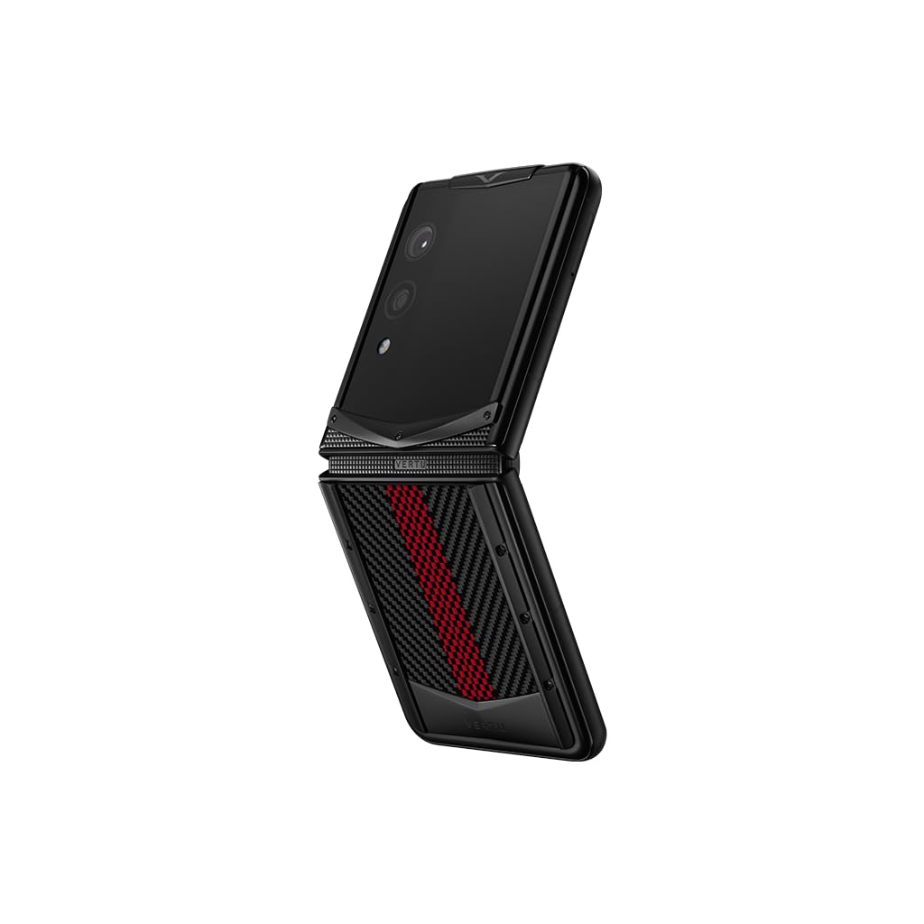 VERTU Quantum Flip Carbon Texture Series Android Smartphone,Snapdragon 8 Gen 4,6.9" OLED 120Hz Display,16GB RAM 1TB Storage,Quantum Privacy System,65W Fast Charging，Dual Screen Design(Black&Red)