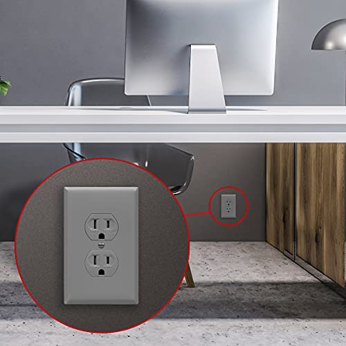 Image of ENERLITES Duplex Receptacle Wall Plate, Electrical Outlet Covers, Gloss Finish, Mid-Size 1-Gang 4.88 inch x 3.11 inch, Polycarbonate Thermoplastic, UL Listed, 8821M-GY-10PCS, Gray, 10 Pack, 10 Count