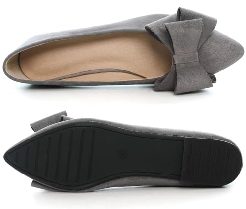 Image of SAILING LU Womens Bowknot Ballet Flats Pointy Toe Suede