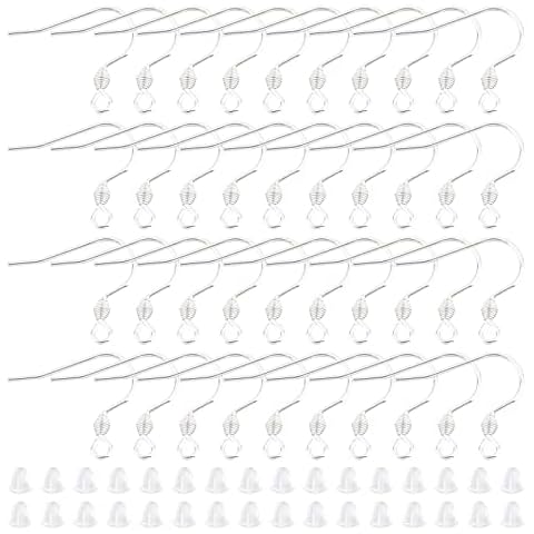 UNICRAFTALE 100 Sets Silber 304 Edelstahl Ohrringhaken Mit Kunststoff Ohrmuttern Französische Ohrhaken Fischhaken Ohrring Hypoallergene Ohrringzubehör Cover