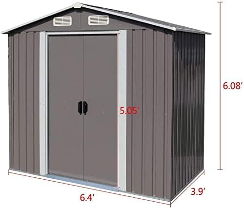 Miniatura 8 de KINTNESS Cobertizo de almacenamiento de metal para exteriores de 6 x 4 pies, cobertizo de herramientas de acero galvanizado con puerta con doble