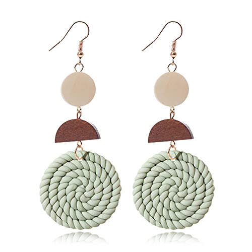 Polymer Clay Rattan Flower Earring Boho Handmade Woven Statement Boho Lightweight Drop Dangle Earrings Jewelry Gifts for Women (Y Green earrings)
