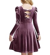 Arshiner Girls Long Sleeve Dress Velvet Crew Neck Bow Back Holiday Party Dresses with Pockets
