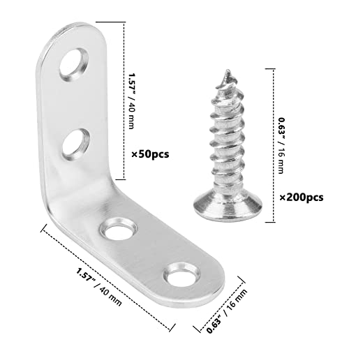 ZOENHOU 50 PCS 40 x 40mm L Shaped Brackets, Stainless Steel Corner Braces with 200 Screws - Image 2