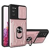 CCSmall Case for Samsung Galaxy S20 FE with Card Holder, Heavy Duty Protection Phone Case with Magnetic Ring Kickstand Slide Camera Cover for Samsung Galaxy S20 FE LJK Rose Gold