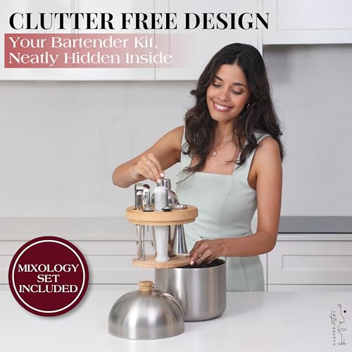 Gusto Nostro Cocktail Set Bartender Kit with Stainless Steel Ice Bucket - Complete Mixology Bar Tool Set with Wooden Organizer, Cocktail Shaker, Jigger, Muddler, Spoon, Tongs, Pourers, Recipe Cards - Thumbnail 5