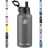 Umite Chef Sports Water Bottle with New Wide Handle Straw Lid, Vacuum Insulated Stainless Steel Ther