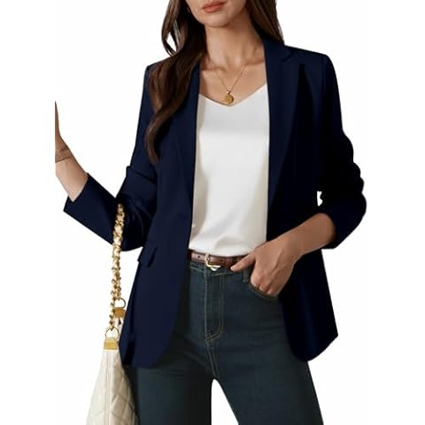 Kelyaa Womens One Button Blazer Casual Open Front Long Sleeve Suit Jackets Business Work Office Blazers with Pockets Navy Cover