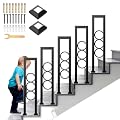 CQAEBK U-Shaped Stair Handrail, Black Wrought Iron Hand Rail Decorative Railing for Indoor Stairs, Porch Deck Loft Balcony Safety Guardrail Non-Slip Support Pole, with Metal Rings (3.3FT/100CM)