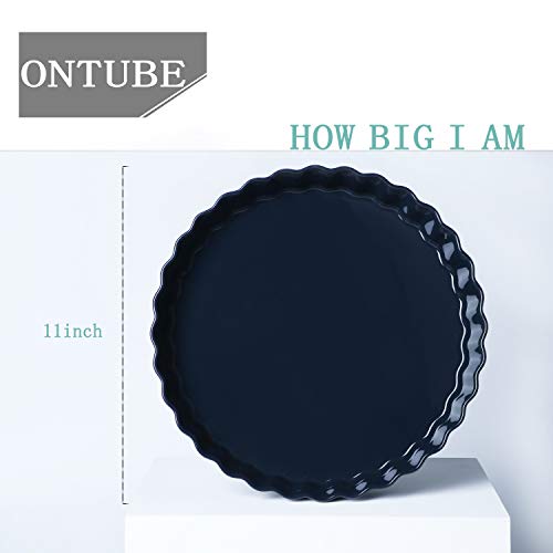ONTUBE Pie Pans- 11 Inches Ceramic Quiche Pans, Round Pie Tins for Baking ,Oven Safe, Set of 2 (Navy)