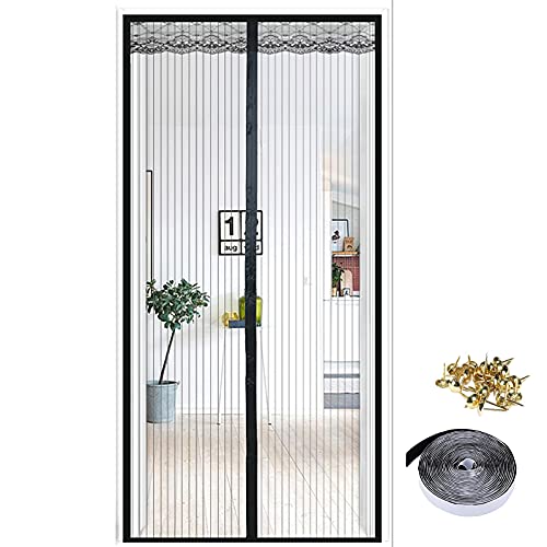 EMSMIL Magnet Fliegengitter Tür 90 x 210cm Schwarze Streifen...
