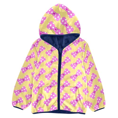 Pink Polka Dot Bow Girls Fleece Jacket Girls Fall Jacket Girls Zip Up Hoodie Girls Sherpa Jacket 2-10T