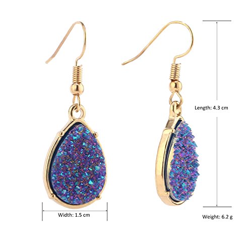 Baublestar Chic Simulated Druzy Earrings Pack Tear Drop Dangle Gold Earrings For Women Girl Stone Crystal Sparkly Oval Ore Jewelry B104-3C #TOP6