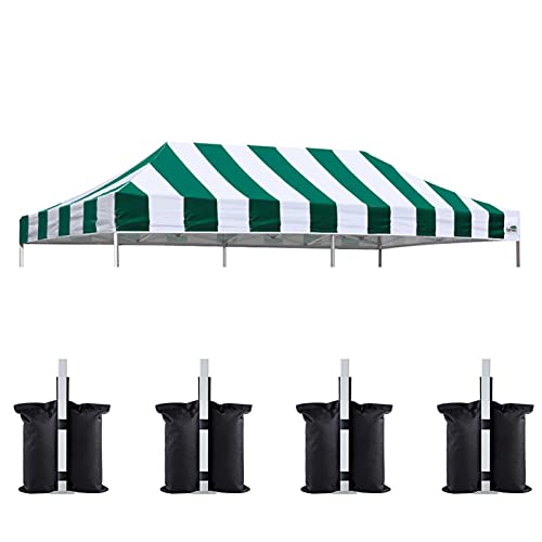 Image of Eurmax USA 10x20 Pop Up Canopy Replacement Top,Universal Instant Canopy Cover ONLY,Heavy Duty UPF 50+ UV Protection,Water & Wind Resistant Tarp,30+ Colors Available,Bonus 4 Sand Bags (Stripe Green)