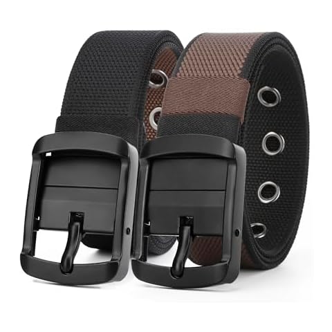 MILORDE Men's Reversible Nylon Web, 35MM, Dressy Casual Work Belt with Automatic Buckle Quick Release, Full Adjustable (30"-34" Black/Brown,100) Cover