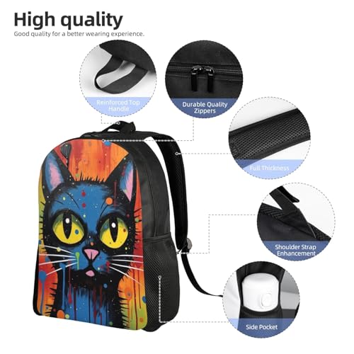 Beautiful Backpack Black Cat Colorful Art 16 Inch Large Durable Book Bag Double Zipper Backpack Unisex4