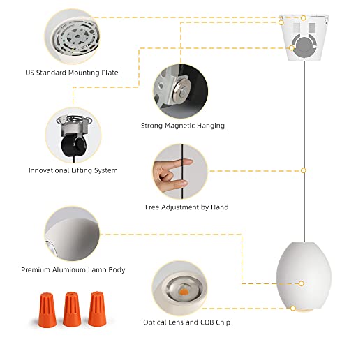 Aisilan Led Mini Pendant Light 7W Dimmable Retractable Design Free Lifting Cri 97 Anti-Glare Matte White Aluminum Ceiling Hanging Spotlight For Kitchen Island Bedside Cd007Dim #TOP4