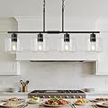 Osimir 4-Light Kitchen Island Lighting, Modern Black Linear Dining Room Chandelier Light Fixtures with Clear Glass and Chain, Farmhouse Hanging Lights for Kitchen Island Dining Room, OS-YQ8153-4ISBKC