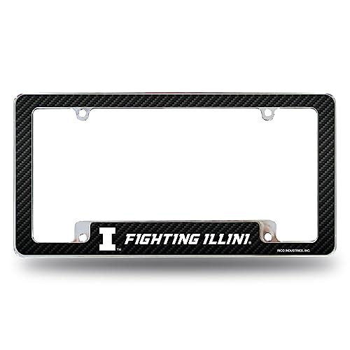 Rico Industries NCAA Illinois Fighting Illini Carbon Fiber 12" x 6" Chrome All Over Automotive License Plate Frame for Car/Truck/SUV