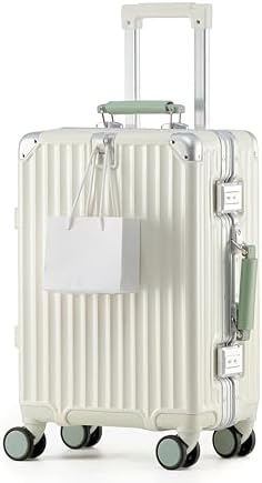 （14:00時点） [Yuweijie] 新色！新感覚！モダン！スーツケース キャリーケース 機内持ち込み 大型 軽量アルミフレーム式 キャリーバッグ 静音 ダブルキャスター TSAロック レトロ おしゃれなハンドル 疲れない設計 入学 海外旅行出張 Mサイズ 可愛い ホワイト 4-6泊 55L