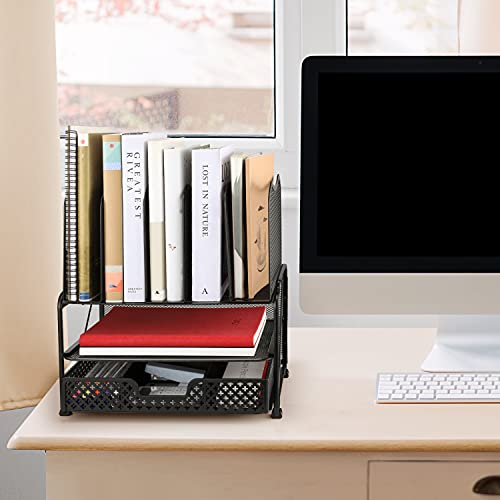Ekisemio 2 Tier Desk File Organizer, Letter Tray Paper Organizer With Drawer For Office, Black #TOP1