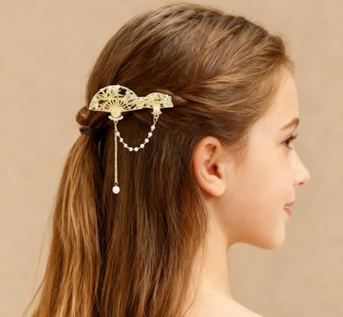 2 Piezas pinzas pequeñas para cabello con adorno de abanico miniatura 5