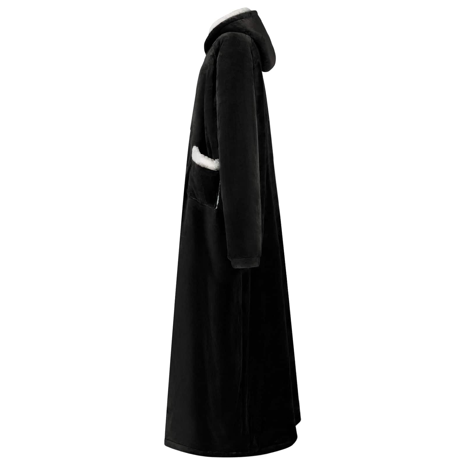 Decken-Hoodie Schwarz L Fleece und Flanell für Zuhause, Loungewear, Hausanzug, bequem, warm, tragbar, entspannend, weiches Material, ideal für Sofa und Freizeit, kuscheliger Innenbereich