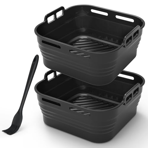 Alyvisun Silicone Oil Brush, 2PCS Airfryer Liners Foldable Baking Trays Reusable Air Fryer Rack Versatile Accessories Baskets Square Inserts for Microwave, Oven